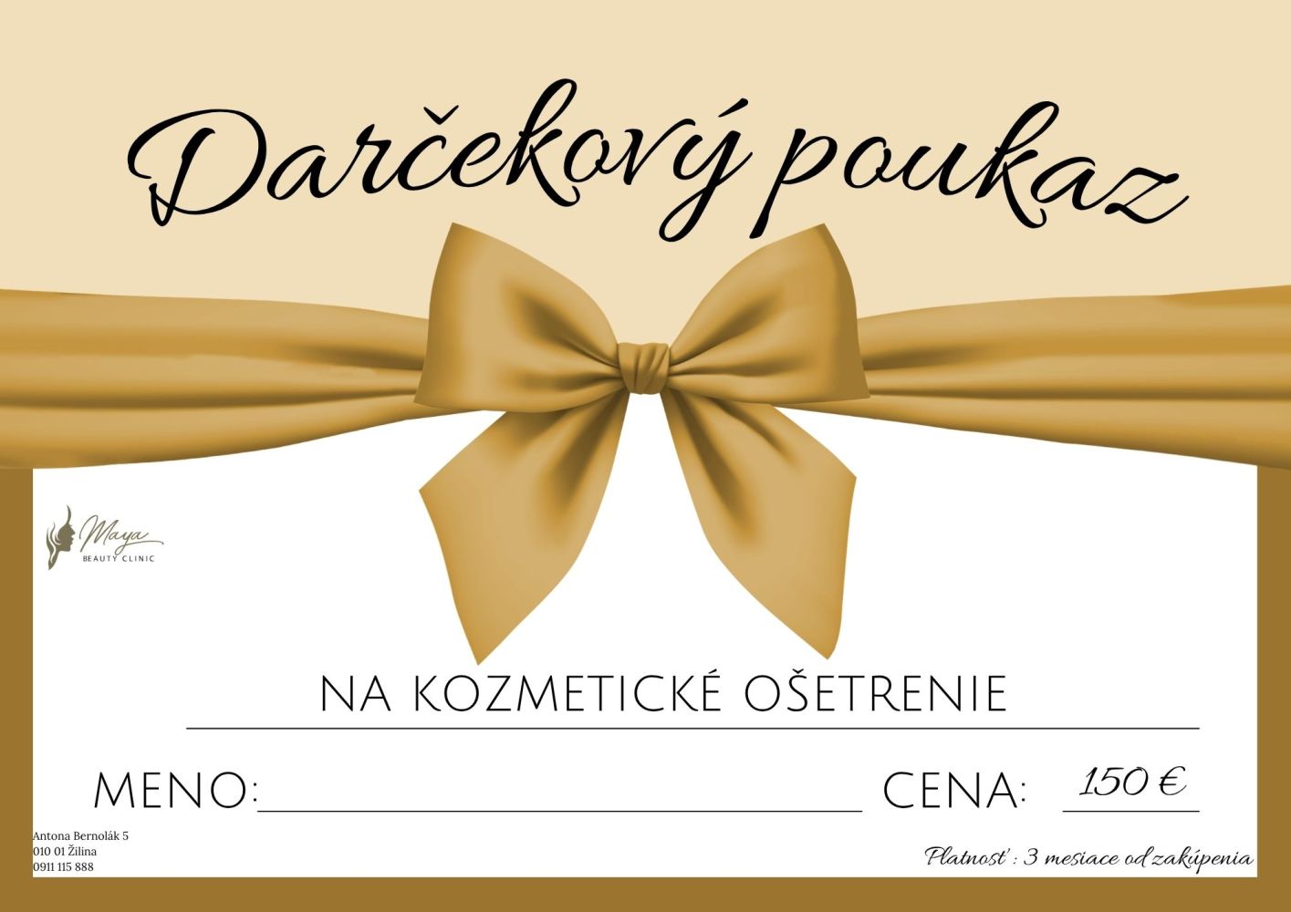 Darčekový poukaz na kozmetické ošetrenie