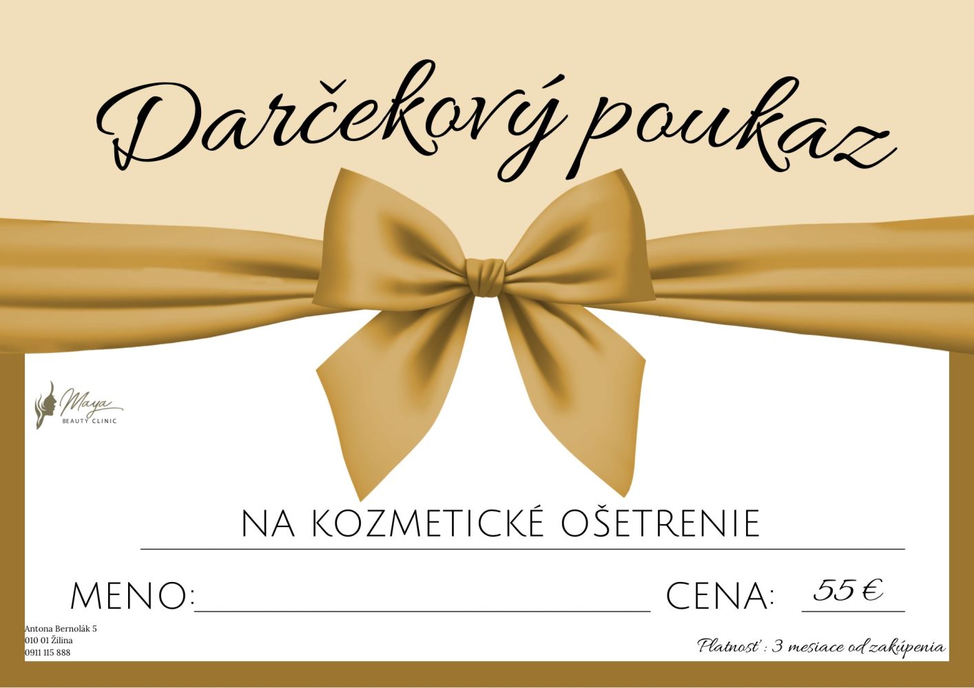 Darčekový poukaz na kozmetické ošetrenie