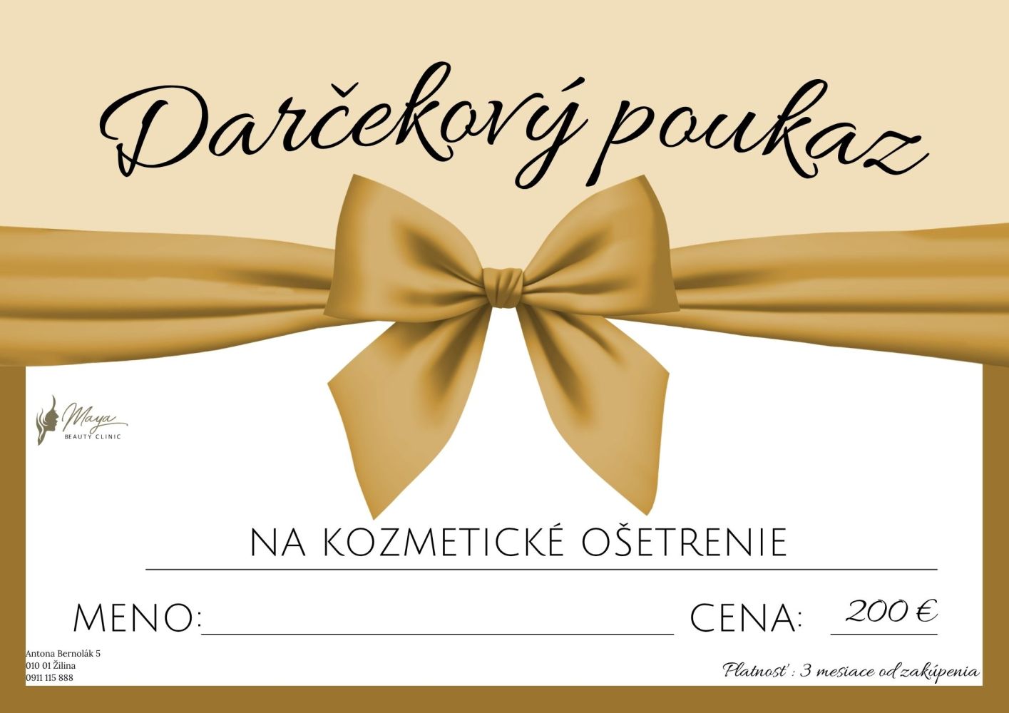 Darčekový poukaz na kozmetické ošetrenie