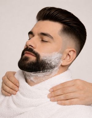 Střih + úprava vousů (HOT TOWEL)